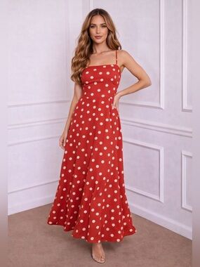 Polka Dot Red Maxi Dress With Open Back